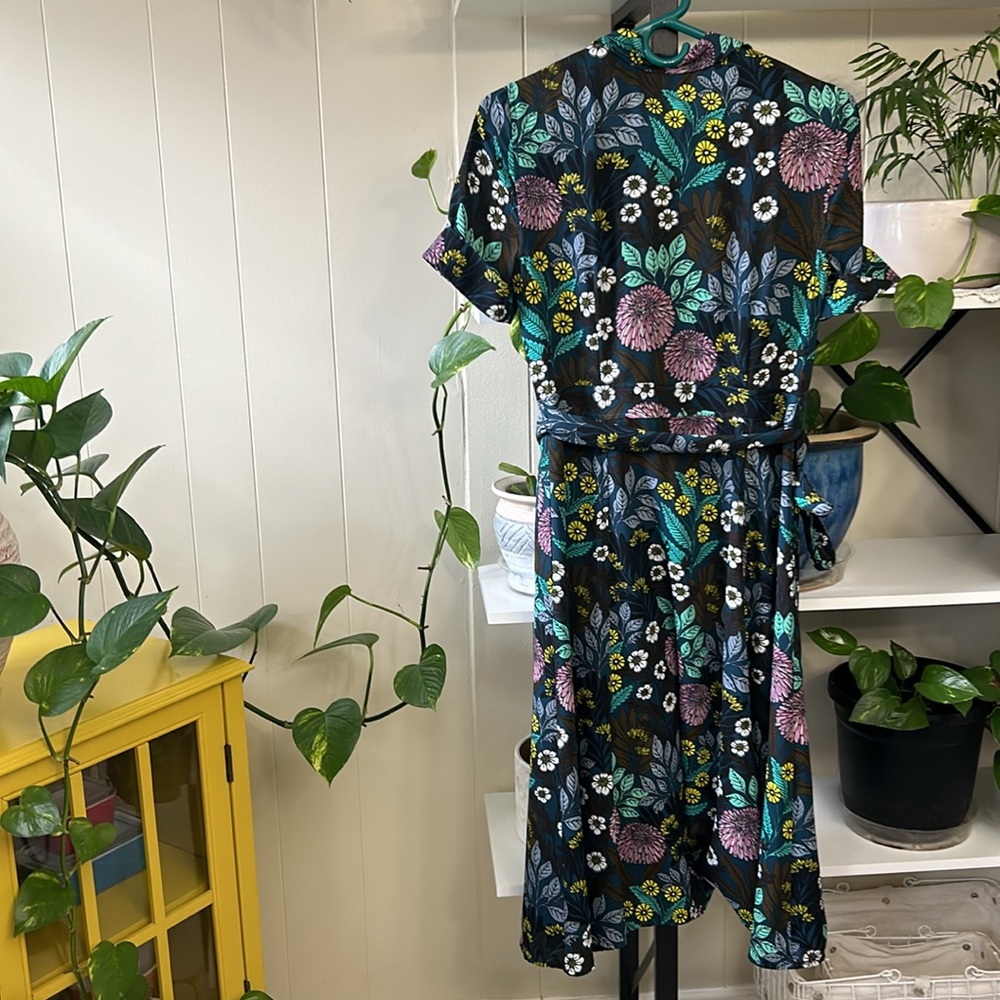 J. Crew X Abigail Borg Shirt Dress Tie Waist Buttons Size 2 Floral Blue Green - Picture 14 of 14